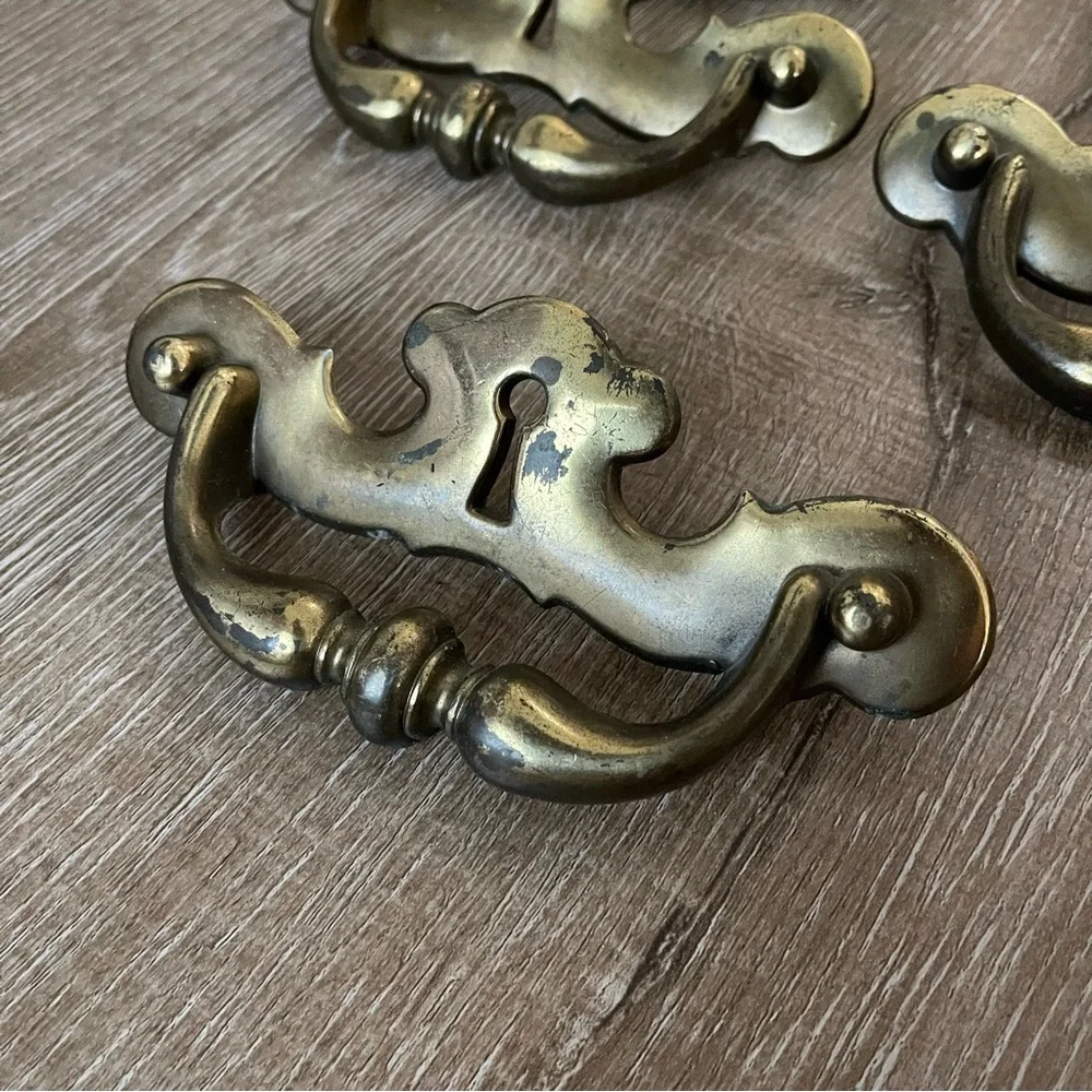 Vintage Antique-Style Brass Drawer Pulls - Set of 5